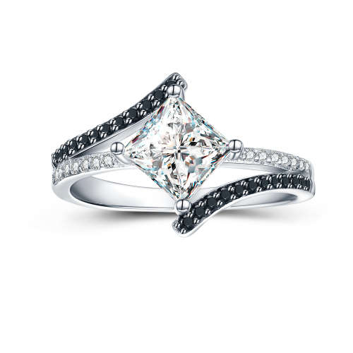 Solid Sterling Silver Black Awn Ring With Simulated Diamonds