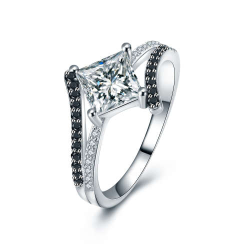 Solid Sterling Silver Black Awn Ring With Simulated Diamonds