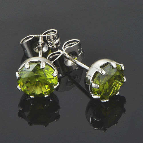 Alluring Green Peridot Crystal Stud Earrings (August Birthstone)