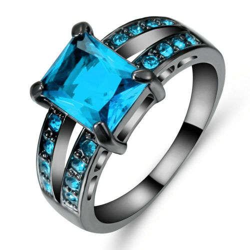 Stunning 10Kt Black Gold Filled Aquamarine Ring Size 7 US (March Birthstone)