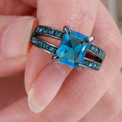 Stunning 10Kt Black Gold Filled Aquamarine Ring Size 7 US (March Birthstone)