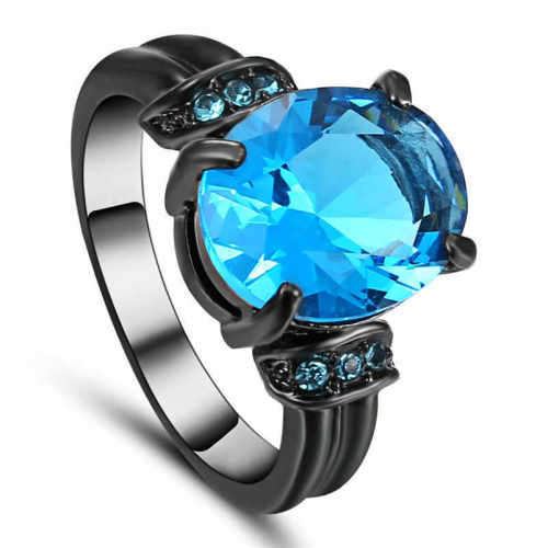 Fascinating 10K Black Gold Filled Aquamarine Ring Size 7 US (March Birthstone)