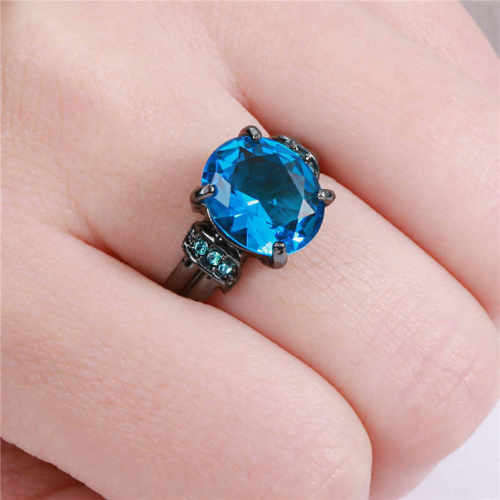 Fascinating 10K Black Gold Filled Aquamarine Ring Size 7 US (March Birthstone)