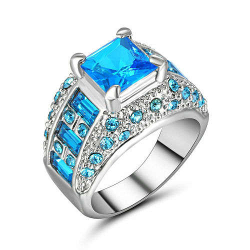 Gorgeous White Gold FIlled Aquamarine Ring Size 9 US (March Birthstone)