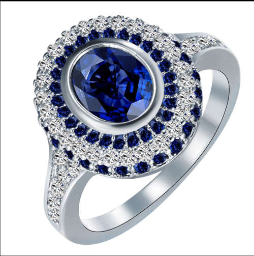 ALLURING!! White Gold Filled Saphire Ring With Simulated Diamonds Size 7 US (September Birthstone)