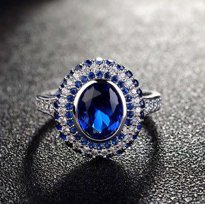 ALLURING!! White Gold Filled Saphire Ring With Simulated Diamonds Size 7 US (September Birthstone)