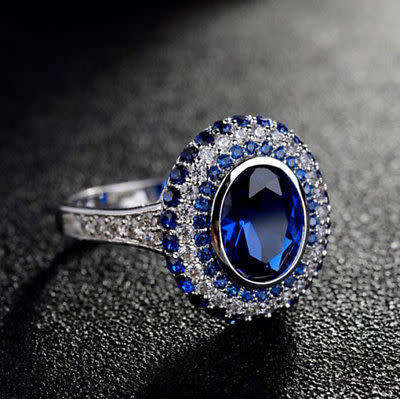 ALLURING!! White Gold Filled Saphire Ring With Simulated Diamonds Size 7 US (September Birthstone)