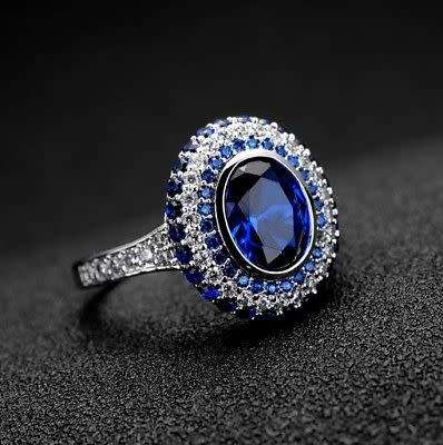 ALLURING!! White Gold Filled Saphire Ring With Simulated Diamonds Size 7 US (September Birthstone)