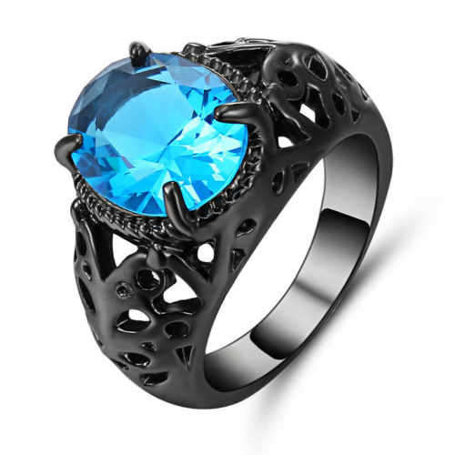 TERRIFIC!! 10kt Black Gold Filled Aquamarine Ring Size 8 US