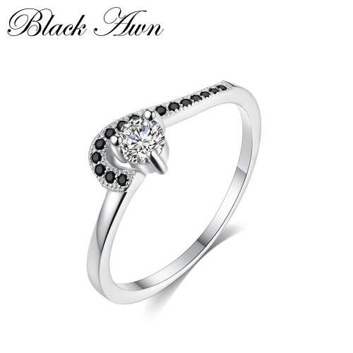 CAPTIVATING!! Solid 925 Sterling Silver Black Awn Ring With 1,38ct Simulated Diamond Size 6 US