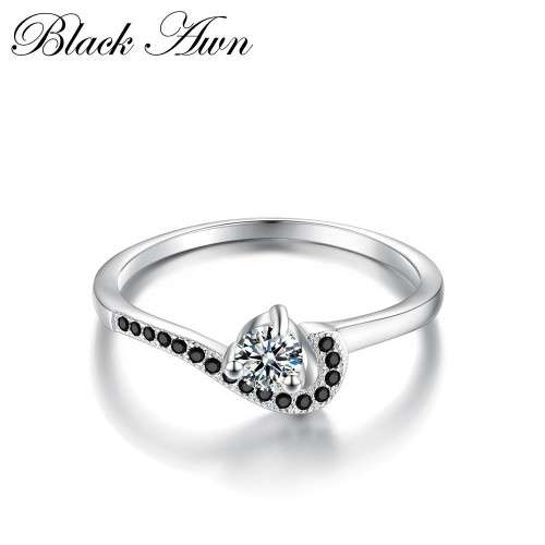CAPTIVATING!! Solid 925 Sterling Silver Black Awn Ring With 1,38ct Simulated Diamond Size 6 US