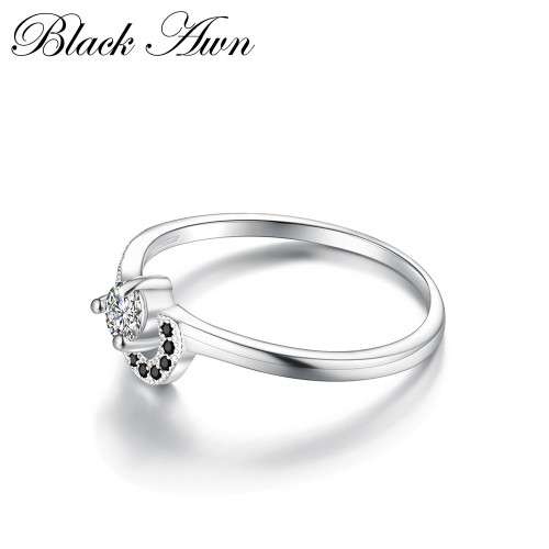 CAPTIVATING!! Solid 925 Sterling Silver Black Awn Ring With 1,38ct Simulated Diamond Size 6 US