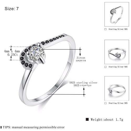 CAPTIVATING!! Solid 925 Sterling Silver Black Awn Ring With 1,38ct Simulated Diamond Size 6 US