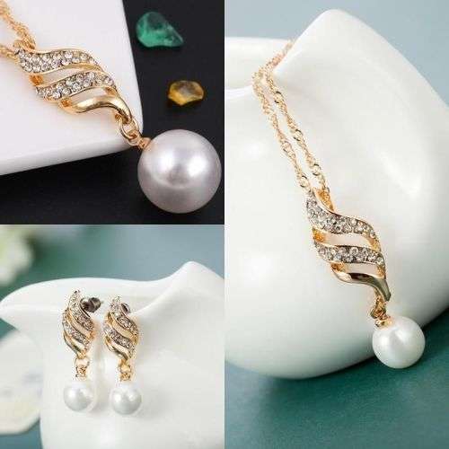 Alluring Gold Plated Pearl Necklace And Earrings Set (June Bithstone)