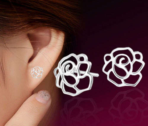 Beautiful Silver Rose Earrings