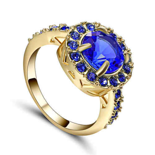 Gorgeous 10KT Yellow Gold Filled Ring With Blue Sapphire Size 7 US