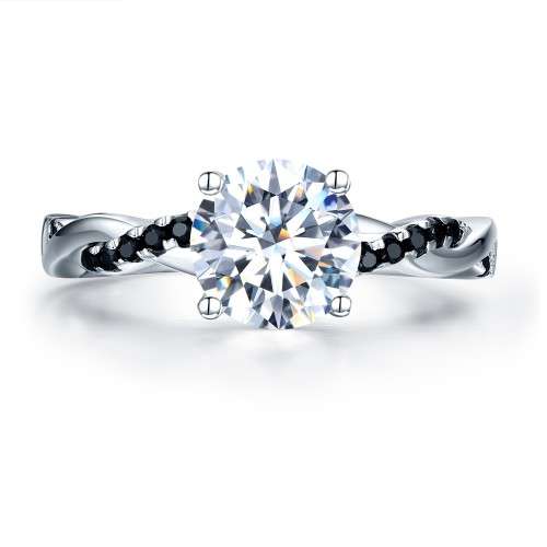 GORGEOUS! Solid 925 Sterling Silver Black Awn Ring With 1,38ct Simulated Diamond Size 7 US