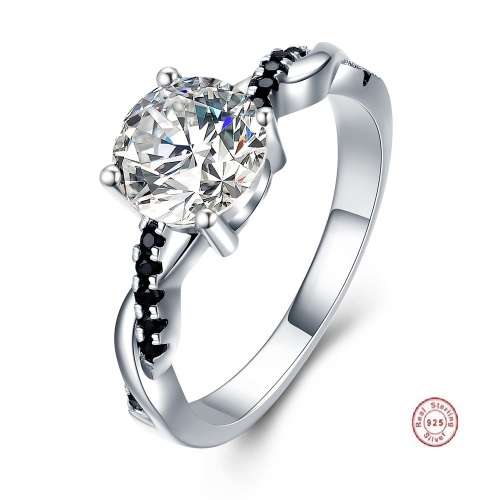 GORGEOUS! Solid 925 Sterling Silver Black Awn Ring With 1,38ct Simulated Diamond Size 7 US