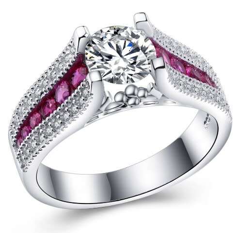 Stunning Ring With 41 Simulated 1.00ct Diamonds And 12 Rubellites