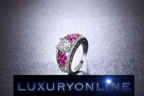 EXCUISITE!!  1.2ct Simulated Diamond With Rubellite Leaves Gold Filled Engagement Ring Size 6; 7 US