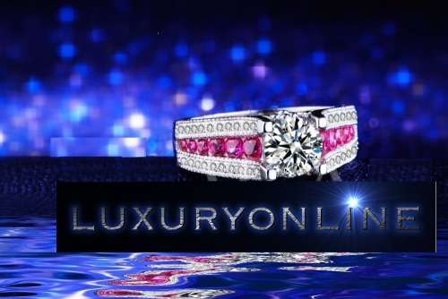 Stunning Ring With 41 Simulated 1.00ct Diamonds And 12 Rubellites