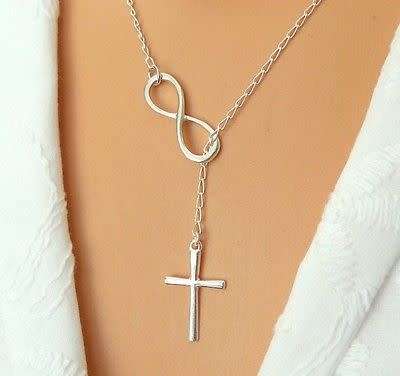 MAGNIFICENT!!!  White Gold Filled Infinity And Cross Necklace