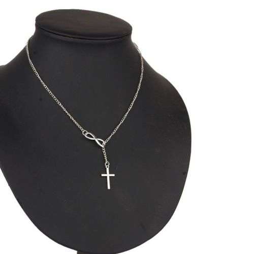 MAGNIFICENT!!!  White Gold Filled Infinity And Cross Necklace