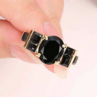 EXCUISITE!! Yellow Gold Filled Ring With Simulated Black Onyx Size 6 US