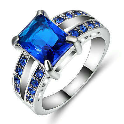 SUPERB!! 10KT White Gold Filled Ring With Ble Sapphire  Size 6 US