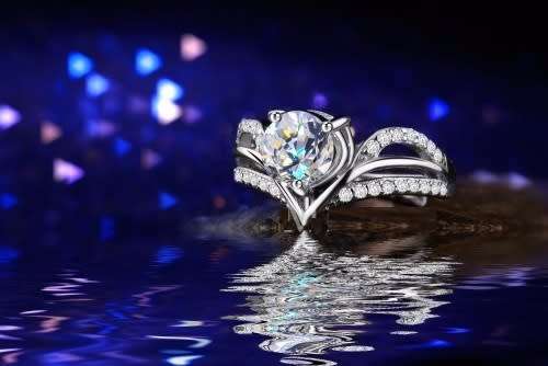 Solid 925 Sterling Silver Ring With Simulated 1,38ct Diamonds