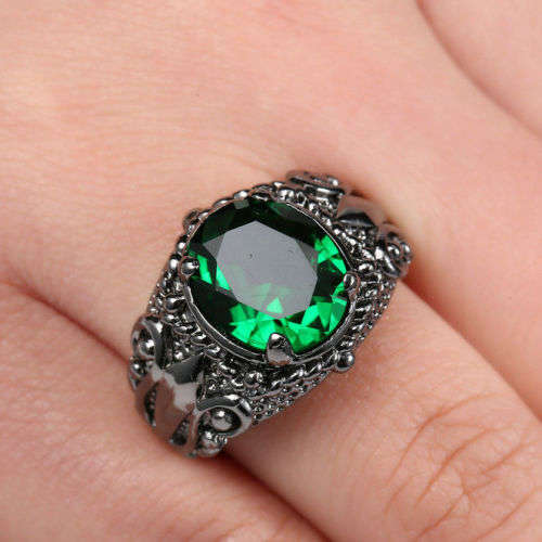 AMAZING!! 18kt Black Gold Filled Emerald Ring Size 7 US (May Birthstone)