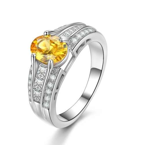 EXCUISITE!!  White Gold Filled Ring With 26 Simulated Diamonds And 1 Yellow Diamond Size 6; 7; 8  US