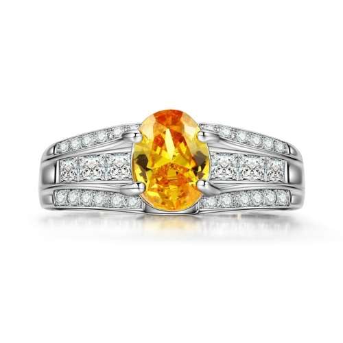 EXCUISITE!!  White Gold Filled Ring With 26 Simulated Diamonds And 1 Yellow Diamond Size 6; 7; 8  US