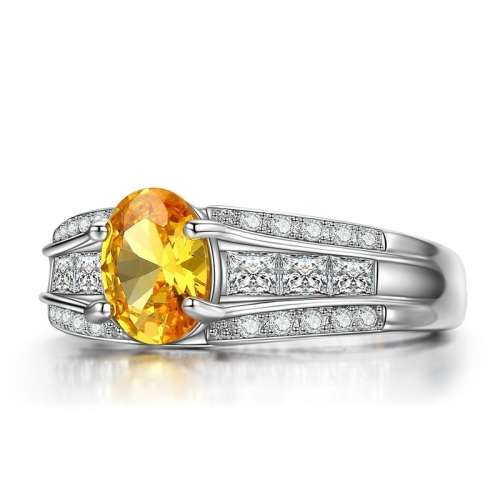 EXCUISITE!!  White Gold Filled Ring With 26 Simulated Diamonds And 1 Yellow Diamond Size 6; 7; 8  US