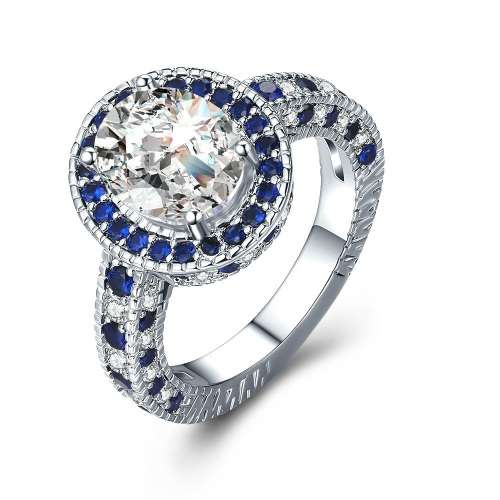 EXCELLENT!! Ring With 23 Simulated 1.00ct Diamonds And 56 Sapphires Size 6 US