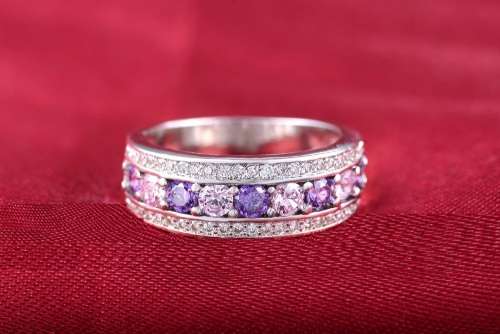 AMAZING! Simulated Diamond Ring with Pink & Purple Stones Size 6 US