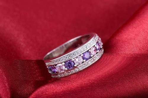AMAZING! Simulated Diamond Ring with Pink & Purple Stones Size 6 US