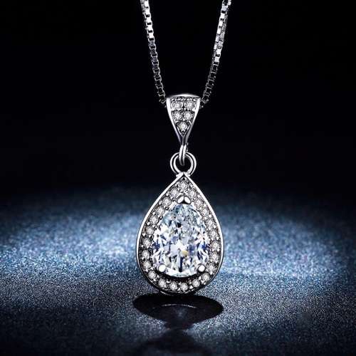 Teardrop Necklace With Simulated Diamonds