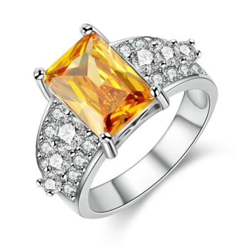 SPLENDID! Ring With 22 Simulated White Diamonds And 1x Simulated Yellow Diamond Size 6 US