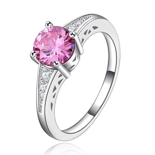 FANTASTIC! Ring With 6 Simulated White Diamonds And 1 Pink Diamond Size 6 US