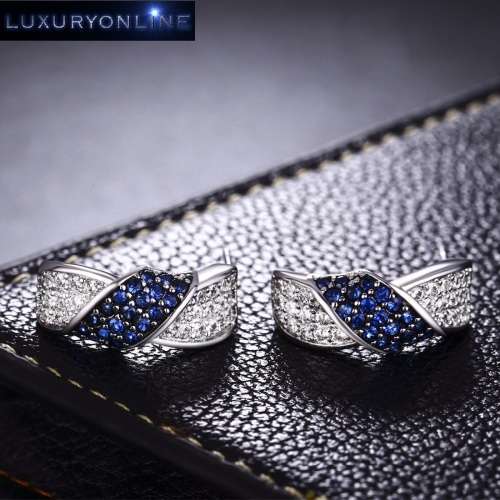 White Gold Filled Earrings With Simulated Diamonds And Sapphires