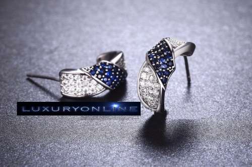 White Gold Filled Earrings With Simulated Diamonds And Sapphires