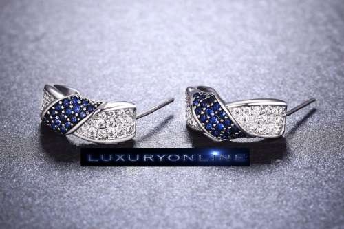 White Gold Filled Earrings With Simulated Diamonds And Sapphires