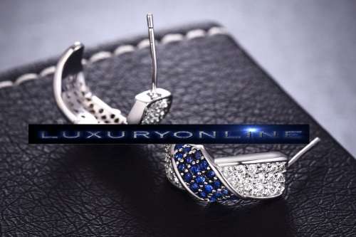 White Gold Filled Earrings With Simulated Diamonds And Sapphires