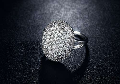 White Gold Filled Oval Ring With Simulated Diamonds