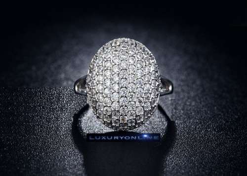 White Gold Filled Oval Ring With Simulated Diamonds