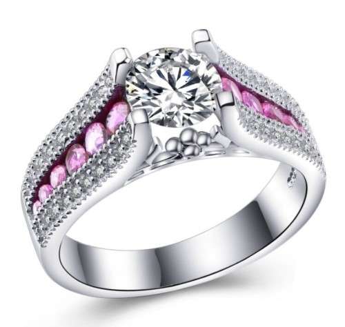 FANTASTIC! Ring With 41 Simulated White Diamonds And 12 Pink Diamond Size 6; 7 US