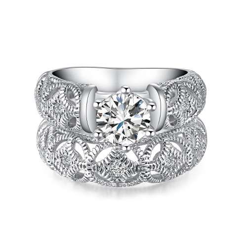 White Gold Filled Ring Set With 10 Simulated Diamonds