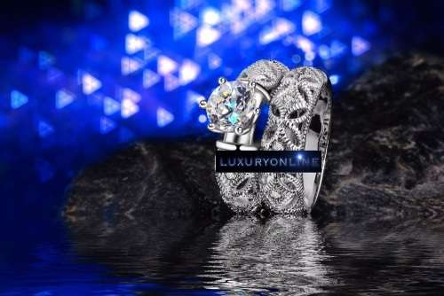White Gold Filled Ring Set With 10 Simulated Diamonds