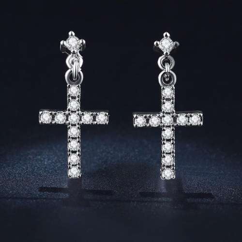 FANTASTIC! Cross Earrings With 11 0,75ct Simulated Diamonds